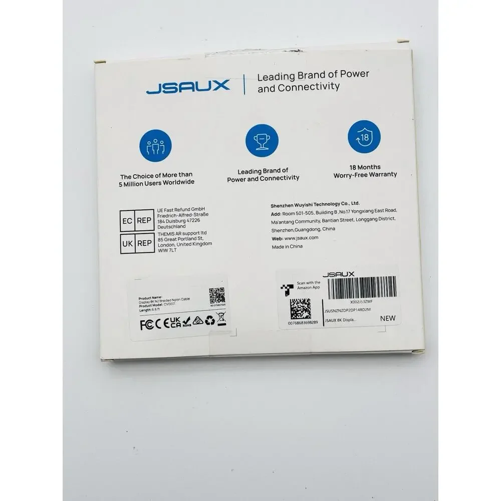 JSAUX 8K HDMI 2.1 Cable 6.6ft Braided 48Gbps UHD HDR 1-PACK Open Box